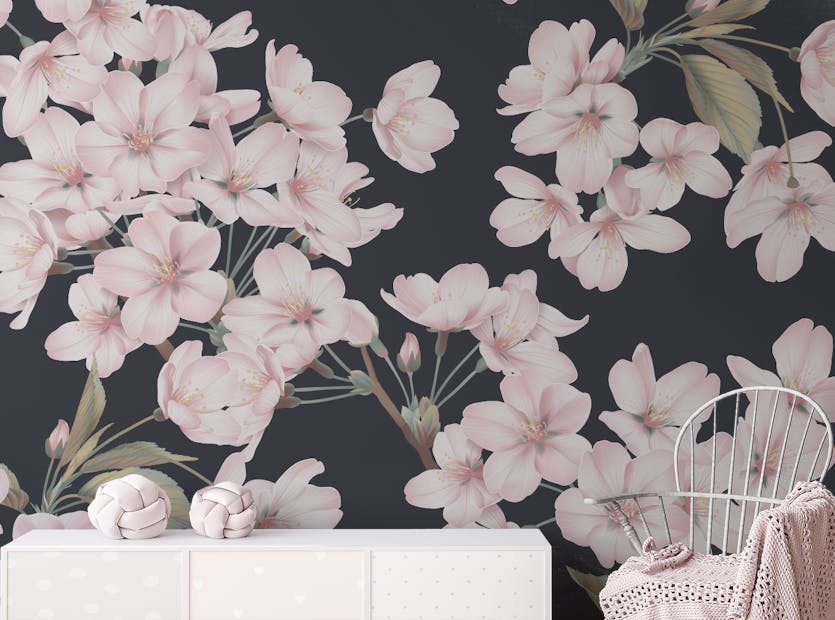 Removable Pink Color Seamless Pattern Sakura Flower Wallpaper