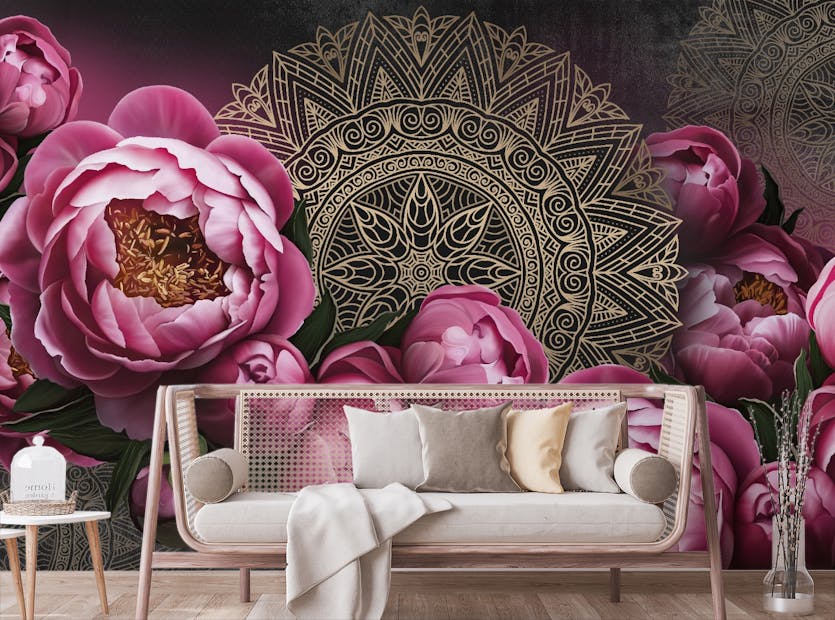 Peel and Stick Abstract Mandala Design Flower Peonies Wallpaper