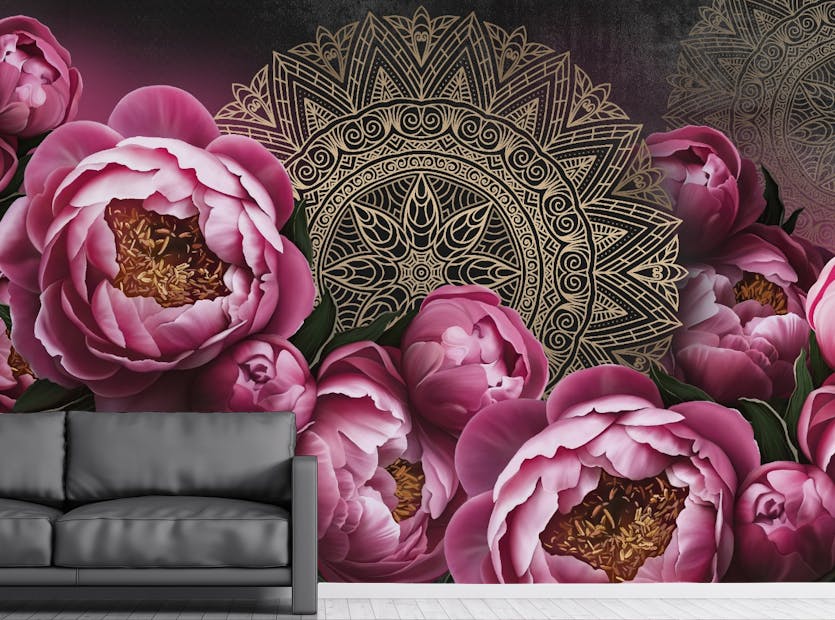 Removable Abstract Mandala Design Flower Peonies Wallpaper
