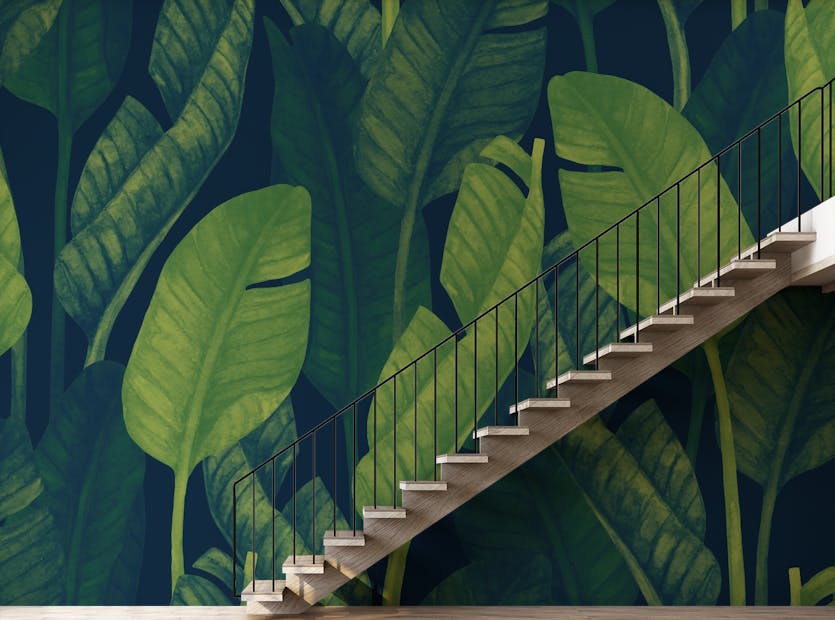 Removable Tropical Fresh Large Green Banana Leaves Wallpaper
