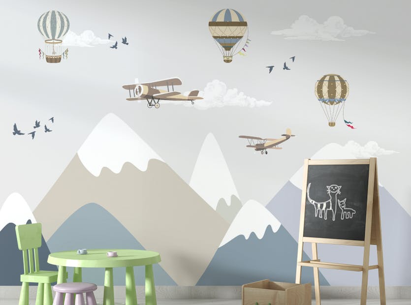 Removable Snowy Mountains & Hot Air Balloons Wallpaper Mural
