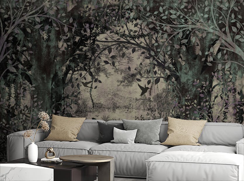 Removable Peel and Stick Dusky Green Forest Wallpaper Mural