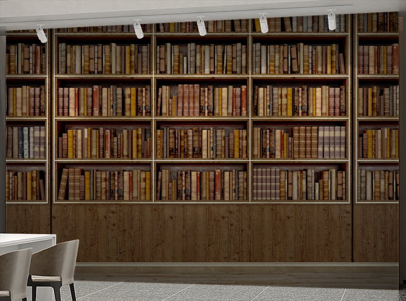 Removable Panorama old Wooden Bookshelf Brown Wallpaper