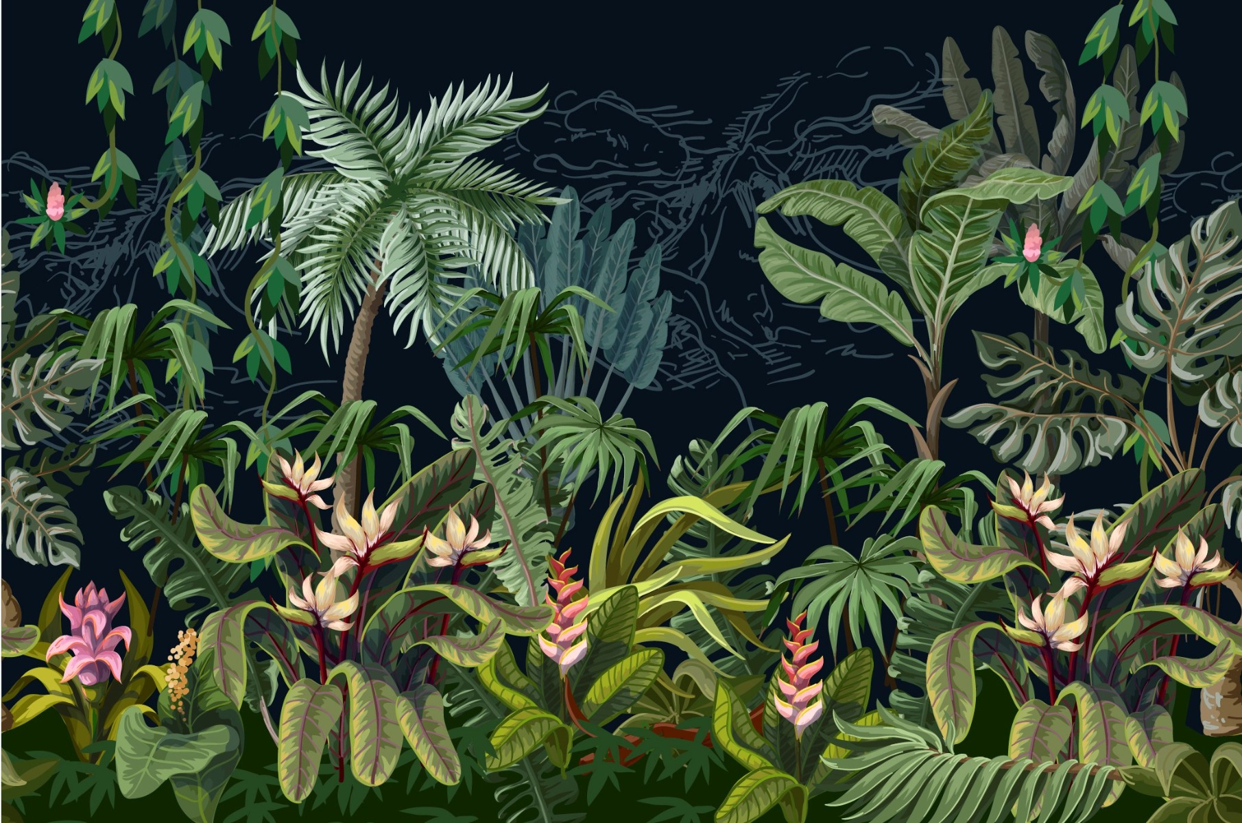Buy Tropical Dark Jungle Wallpaper Whimsical Tiger Painting Dark Online in  India  Etsy