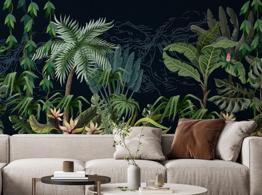 Removable Jungle Trees and Flowers Green Color Wallpaper
