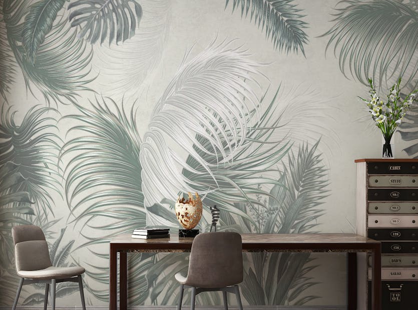 Removable Wild Green Gray Leaves Peel and Stick Wallpaper