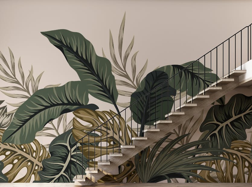 Removable Tropical Fronds Leaves Design Wallpaper Mural