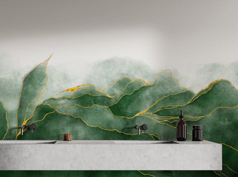 Removable Watercolor Green Leaves Mural Wallpaper