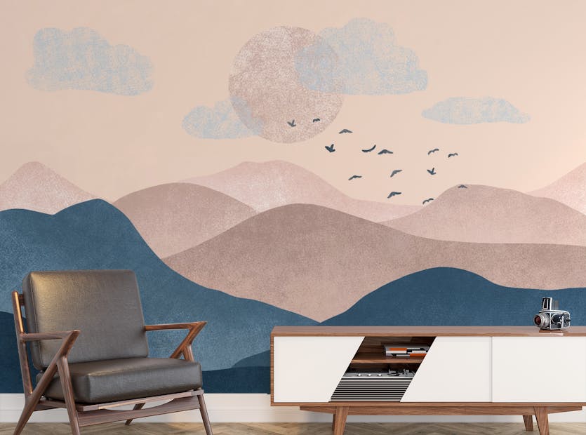 Removable Landscape Blue Pink Color Mountain Wallpaper