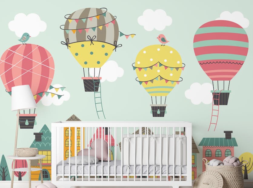 Peel and Stick Four Colorful Hot Air Balloons Nursery Wallpaper Murals