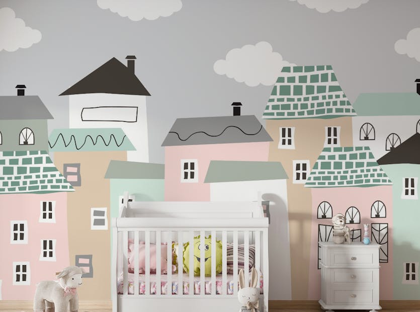 Peel and Stick Pastel Color Houses City Wallpaper Murals