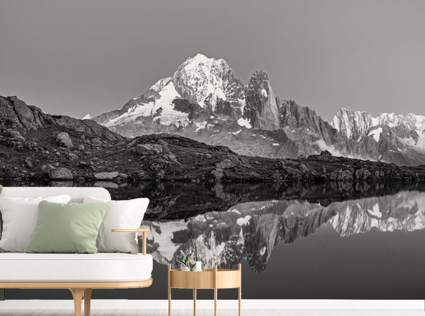 Peel and Stick Black and White Lac Blanc Landscape Mountain Wallpaper Murals