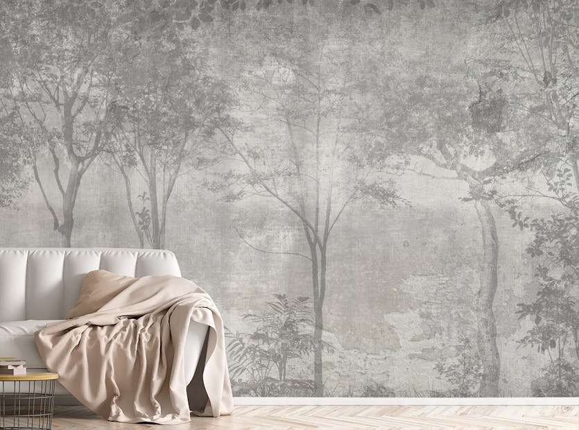 Peel and Stick Grey Color Forest Trees Wall Wallpaper Murals