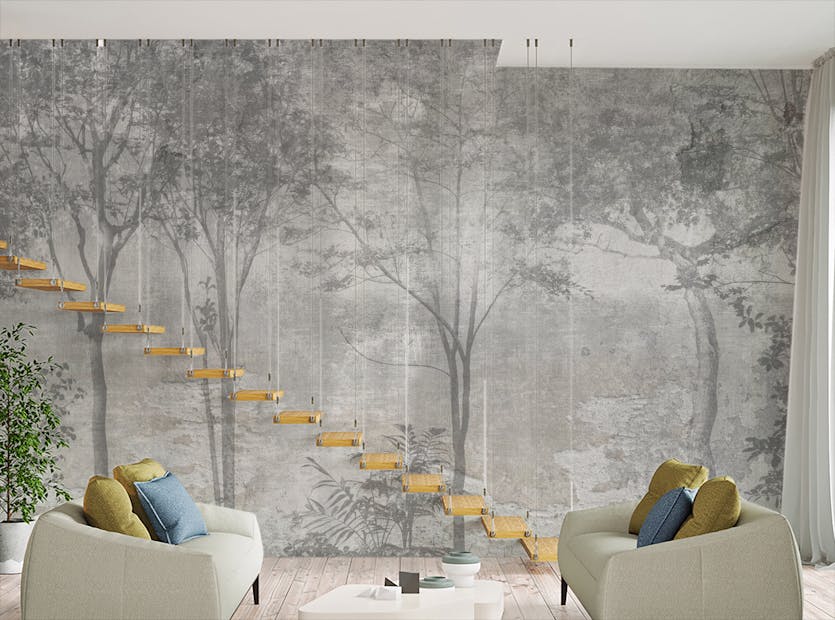 Removable Grey Color Forest Trees Wall Wallpaper Murals
