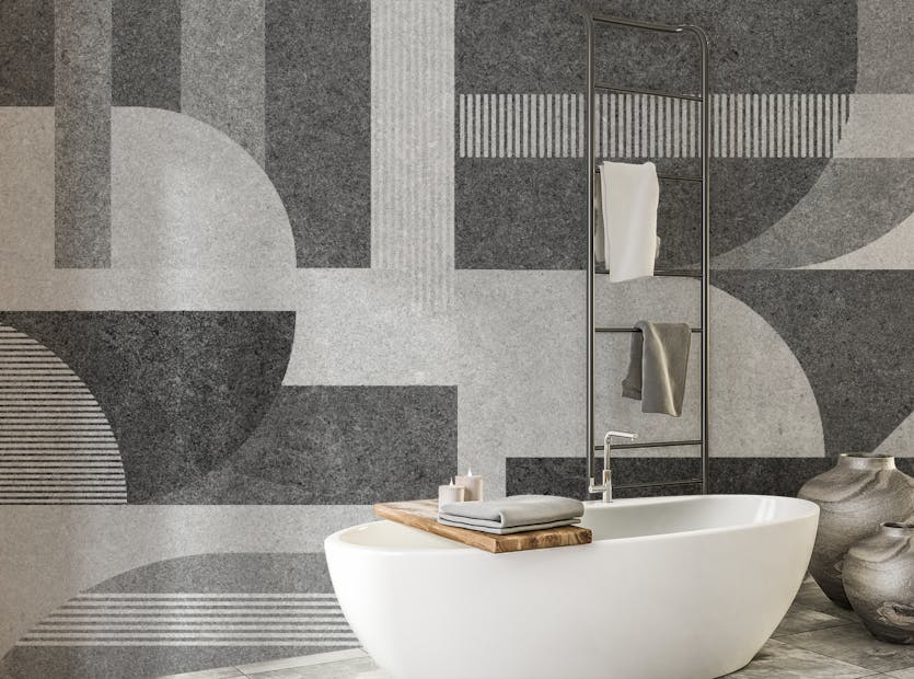 Removable Geometric Gray Grunge Tile Design Wallpaper Murals