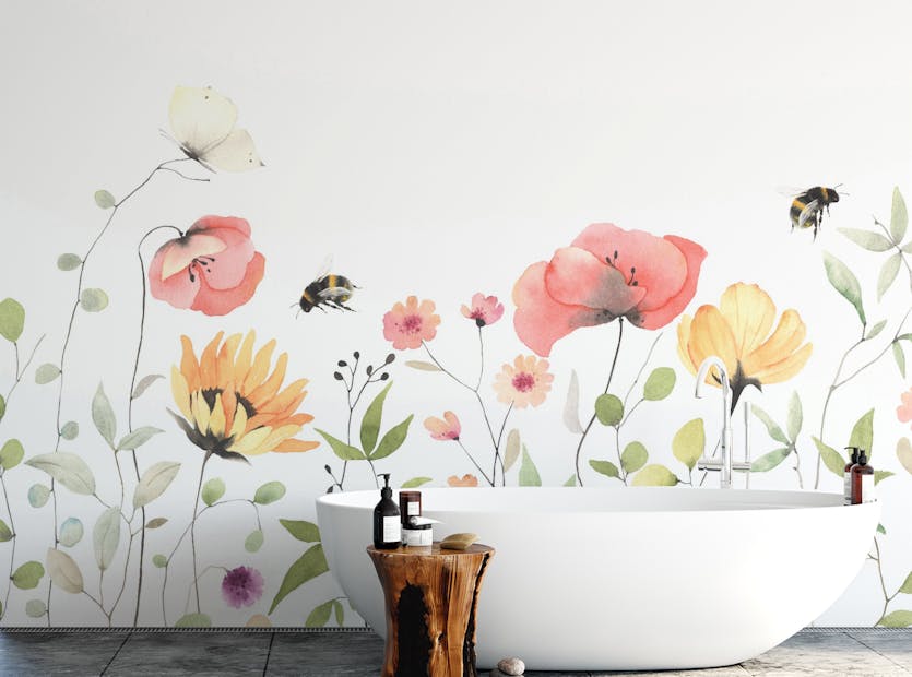 Removable Watercolor Red Poppy Flower Wallpaper Murals