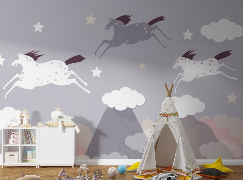Removable Flying Horses In Sky Removable Wallpaper Mural For Kids