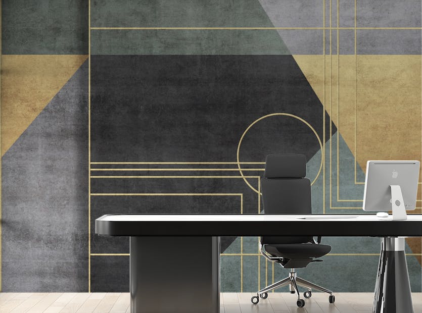 Peel and Stick Geometric Gold Line Office Wallpaper Murals