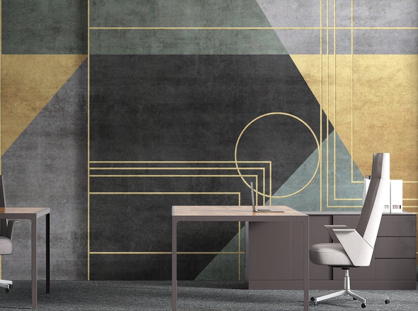 Removable Geometric Gold Line Office Wallpaper Murals