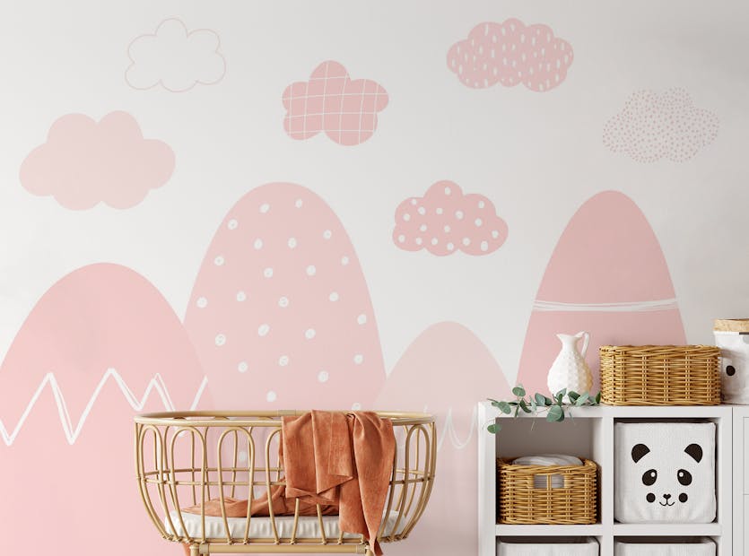 Peel and Stick Pink Scandinavian Mountain Wallpaper Murals