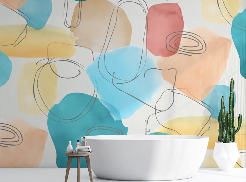 Peel and Stick Abstract Shapes Trendy Watercolor Colorful Wallpaper