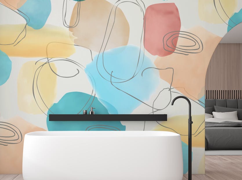 Removable Abstract Shapes Trendy Watercolor Colorful Wallpaper