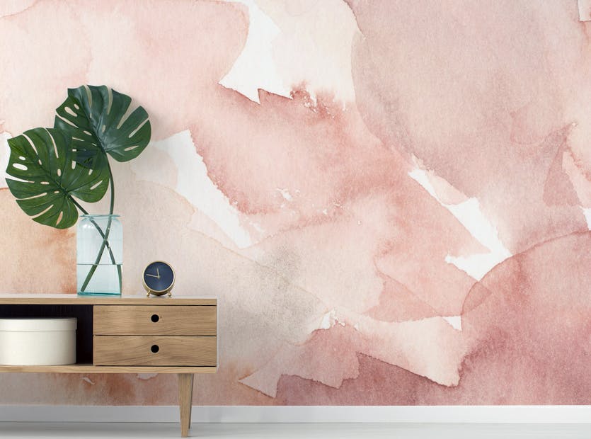 Removable Baby Pink Watercolor Abstract Painting Wallpaper