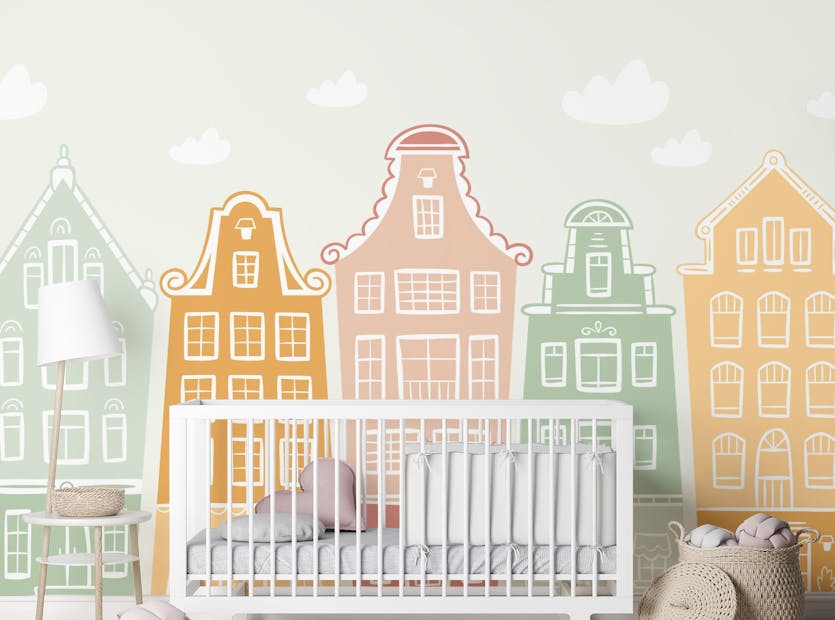 Peel and Stick Cololrful Town Houses Kids Room Wallpaper Murals