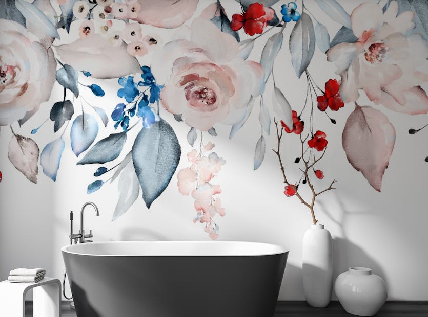 Peel and Stick Watercolor Flower Pink Color Wallpaper Wall Murals