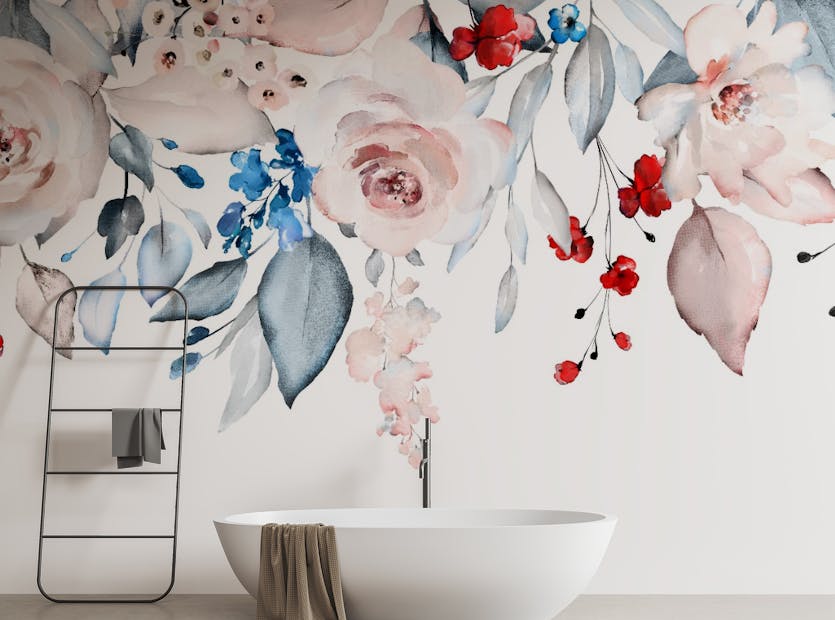 Removable Watercolor Flower Pink Color Wallpaper Wall Murals