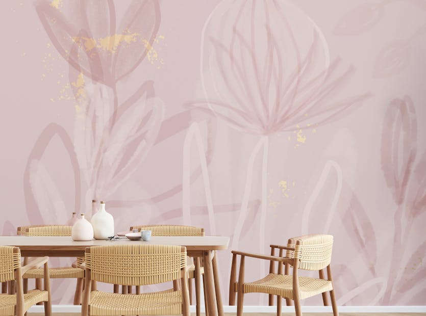 Peel and Stick Pink Blush Floral Hand Paintings Doodles Wallpaper Murals
