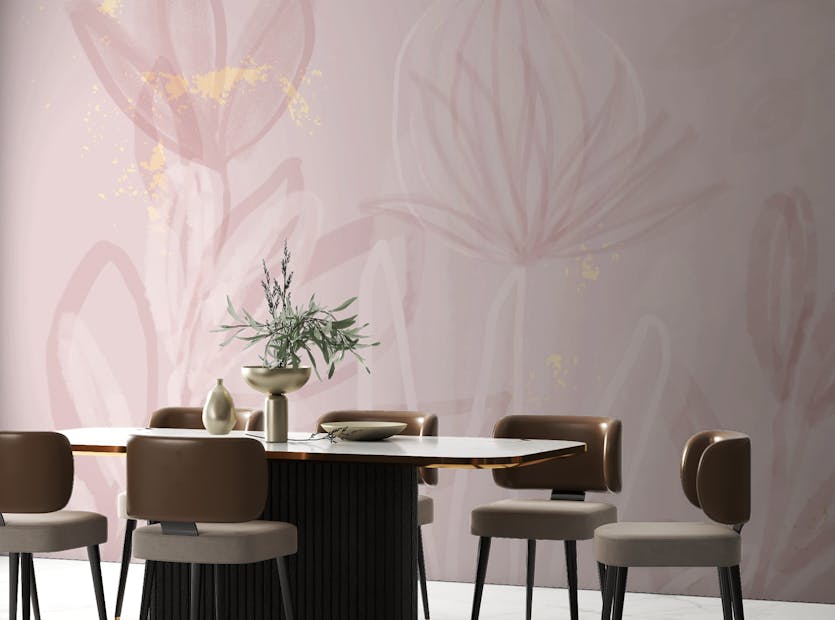 Removable Pink Blush Floral Hand Paintings Doodles Wallpaper Murals