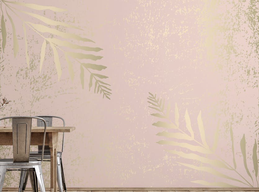 Peel and Stick Abstract Leaves Pastel Pink Gold Color Wallpaper