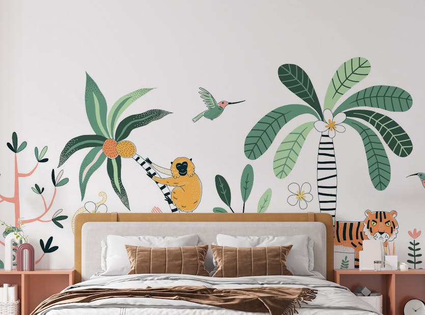 Removable Rainforest Fauna Hand Drawn Kids Room Wallpaper Murals