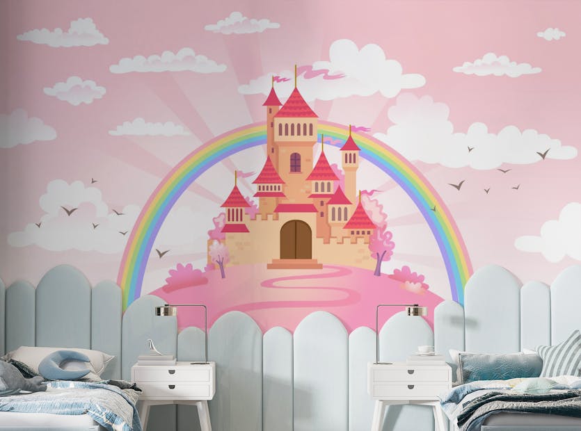 Peel and Stick Princess Castle Pink Color Wallpaper Wall Murals