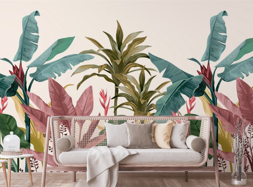 Peel and Stick Colorful Tropical Banana Leaves Wallpaper Murals
