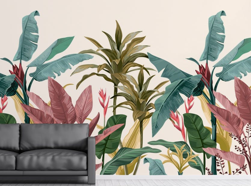 Removable Colorful Tropical Banana Leaves Wallpaper Murals