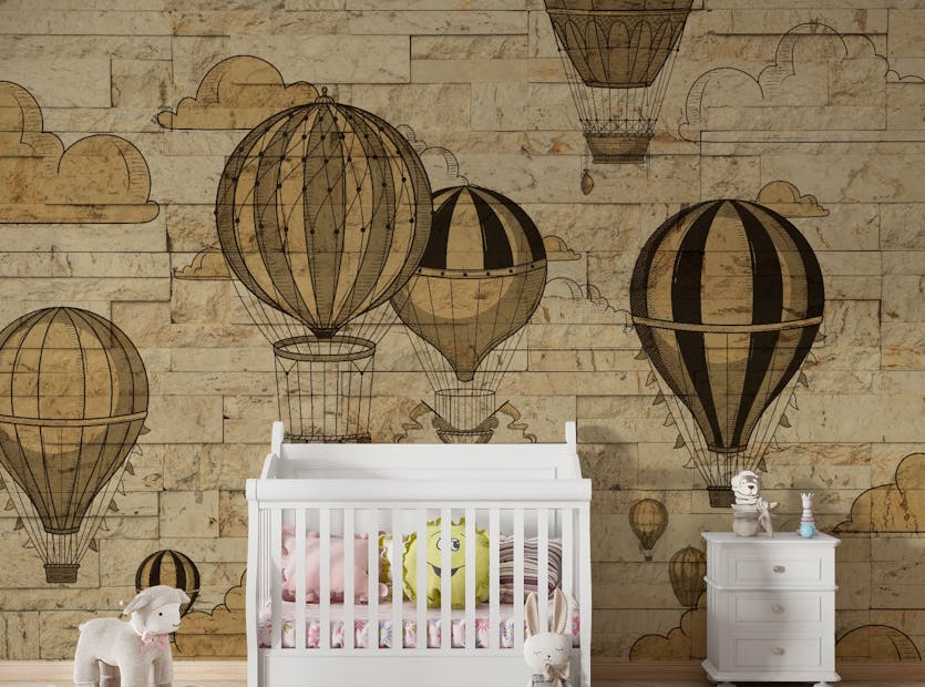 Peel and Stick Vintage Hot Air Balloons Kids Room Wallpaper