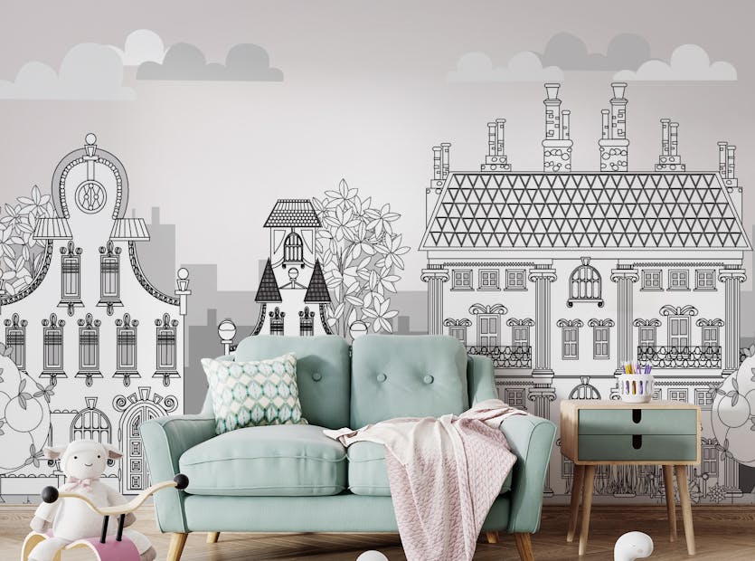 Removable Ornate Town City Kids Wallpaper Murals