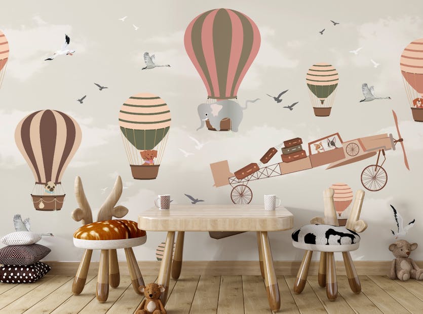 Peel and Stick Animals In The Sky Hot Air Balloons Wallpaper Murals