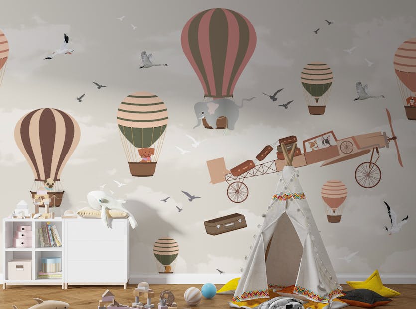 Removable Animals In The Sky Hot Air Balloons Wallpaper Murals