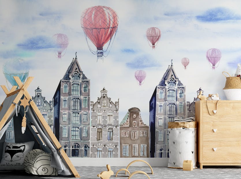 Peel and Stick Watercolor Amsterdam City Kids Room Wallpaper Mural