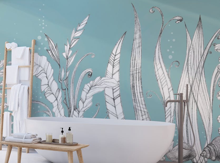 Removable Hand Drawn White Color Floral Wallpaper Murals