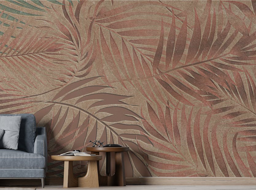 Removable Tropical Brown Color Leaves Wallpaper Murals