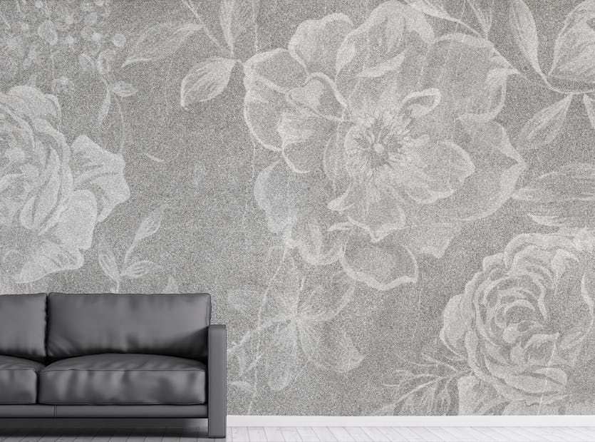 Removable Flowers White Wall Background Tiles Wallpaper Design