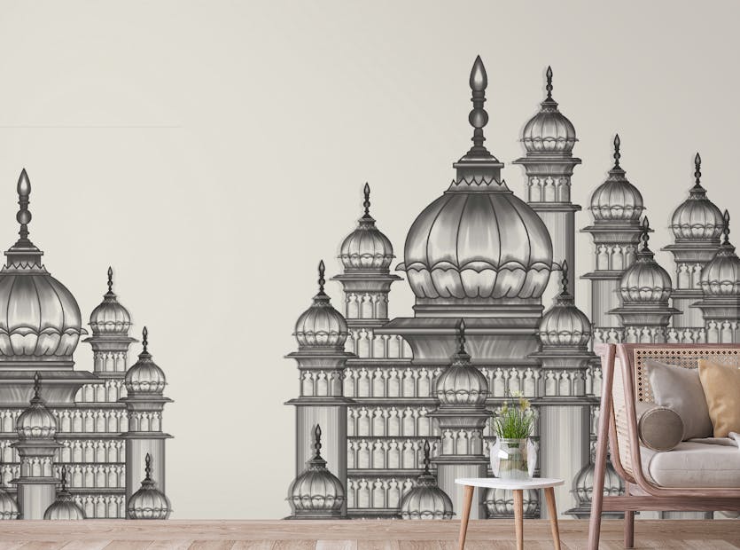Peel and Stick Mughal Building Architectural Manual Illustrated Wallpaper