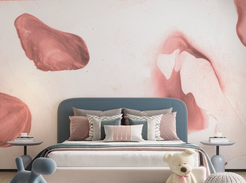 Peel and Stick Pink and White Watercolor Painting Mural Wallpaper