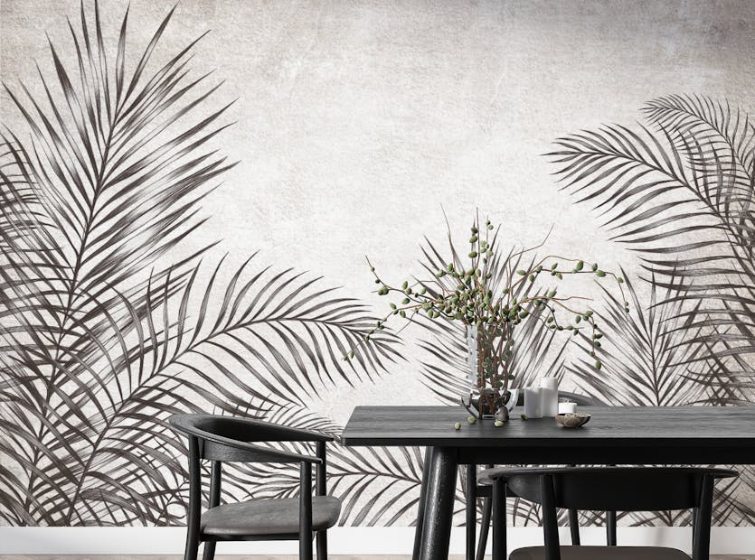 Peel and Stick Monochrome Tropical Palm Leaves Wallpaper Murals