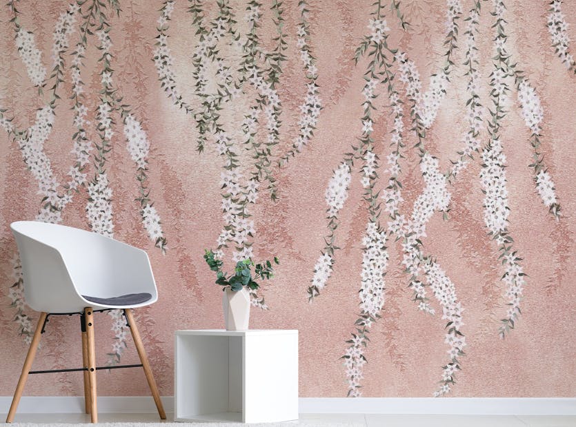 Peel and Stick Modern Style Hanging Flower Pink Color Wallpaper Murals