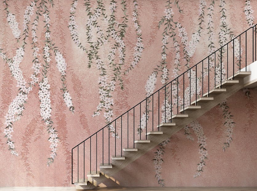 Removable Modern Style Hanging Flower Pink Color Wallpaper Murals